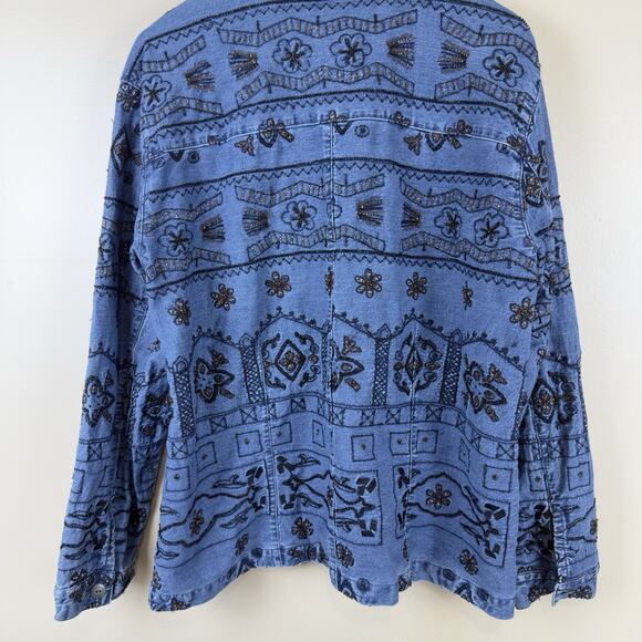 Chico’s Design Embellished Denim Jacket Size 3 Women Beaded Embroidered - Picture 6 of 14